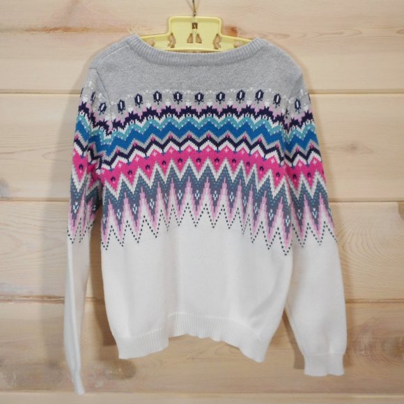 Gymboree Girls sz M 7-8 Gray White Cardigan Sweater Full Zip Nordic 100% Cotton - Picture 2 of 7